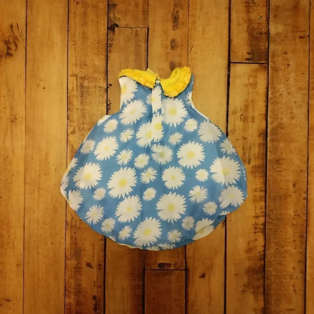Romper 3 months daisy bubble romper retro style blue yellow floral vintage